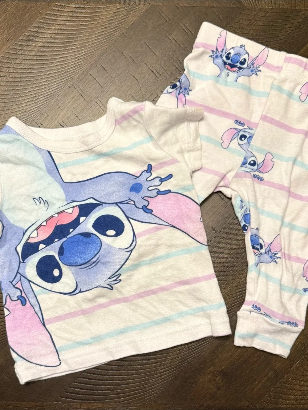 Disney Stitch Pastel Pink & Light Blue Stripe Pajama Set